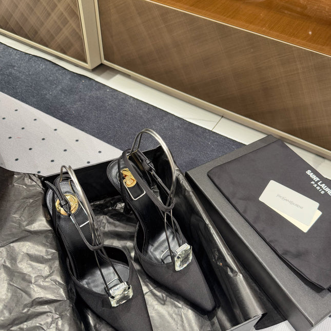 HARLOW PUMPS IN BLACK SATIN CREPE AND CRYSTALS