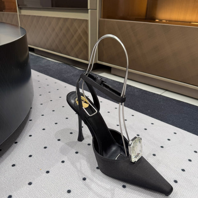 HARLOW PUMPS IN BLACK SATIN CREPE AND CRYSTALS