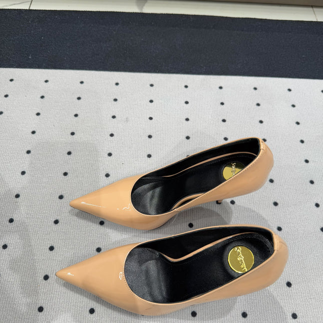 NORMA PUMPS IN BISQUE GLOSSY SHEEPSKIN