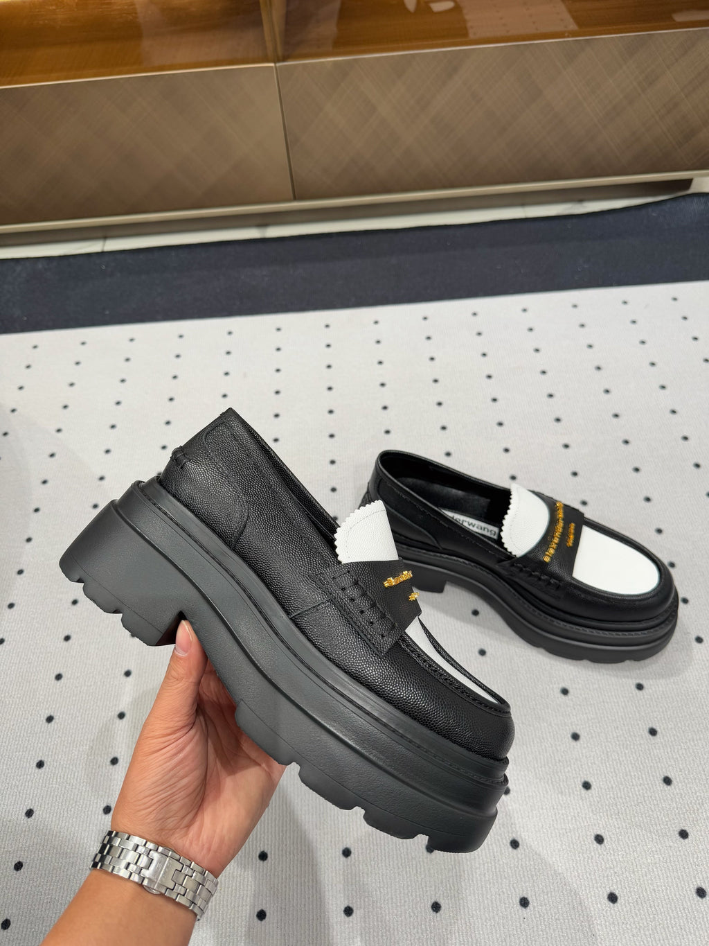 CARTER PLATFORM LOAFER 75MM IN WHITE MIX BLACK COWHIDE