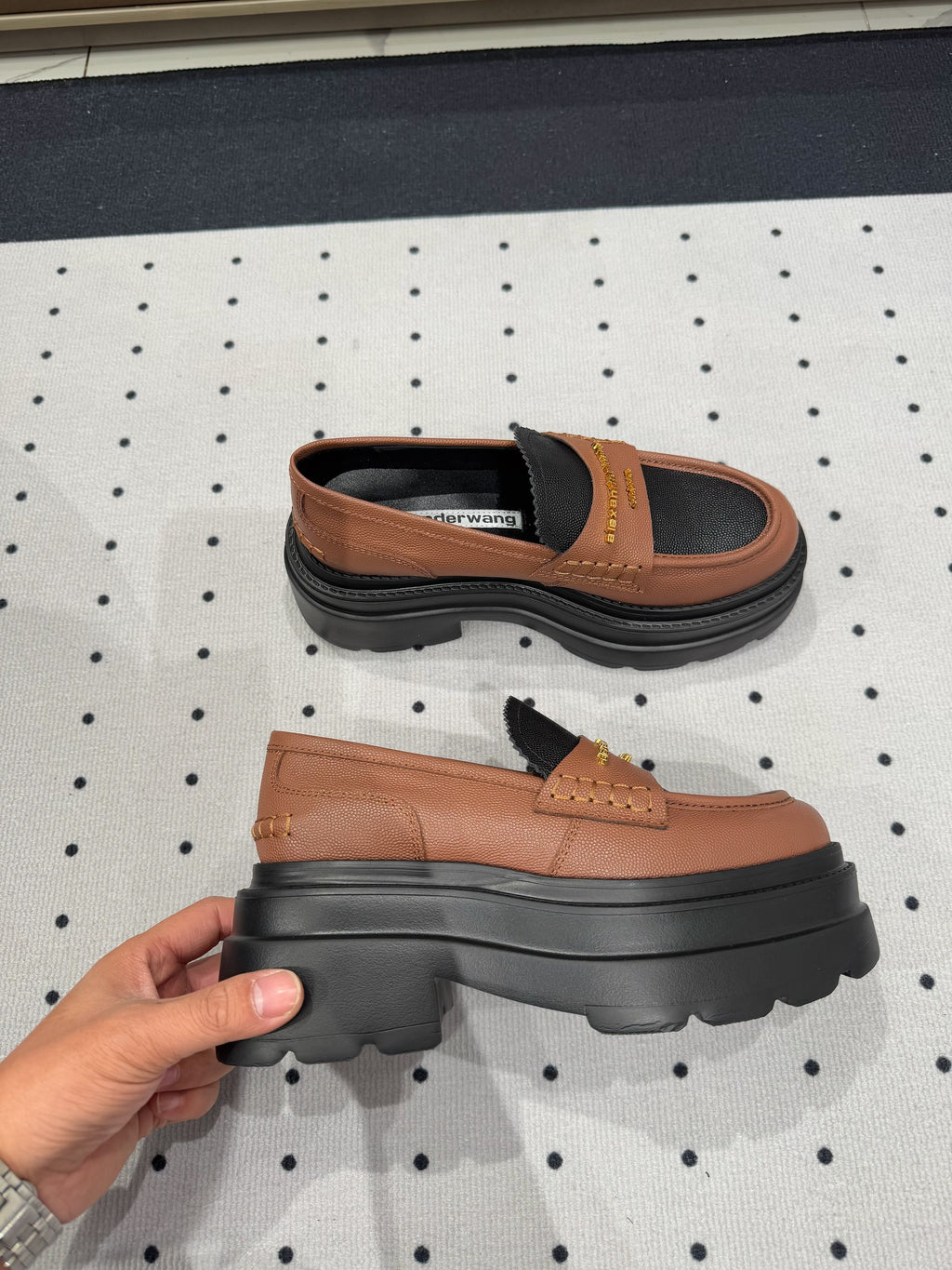 CARTER PLATFORM LOAFER 75MM IN BROWN MIX BLACK COWHIDE