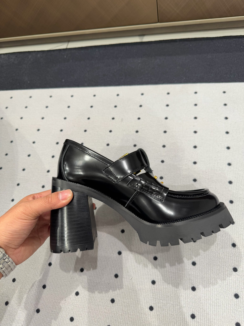 CARTER HIGH-HEEL LOAFER 85MM IN BLACK CALFSKIN