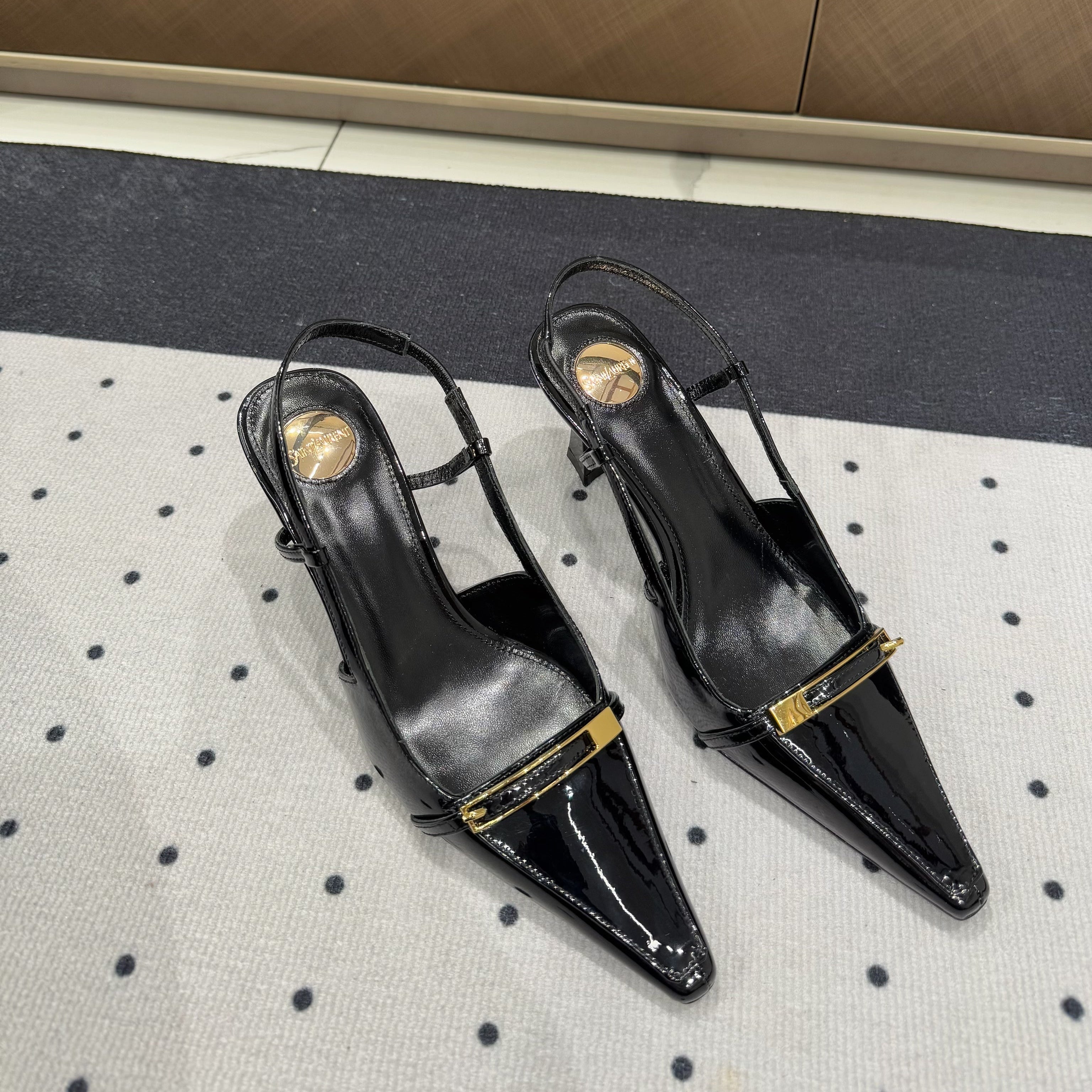 YSL 26S HEELED SLINGBACKS 75 MM IN BLACK GLOSSY CALFSKIN