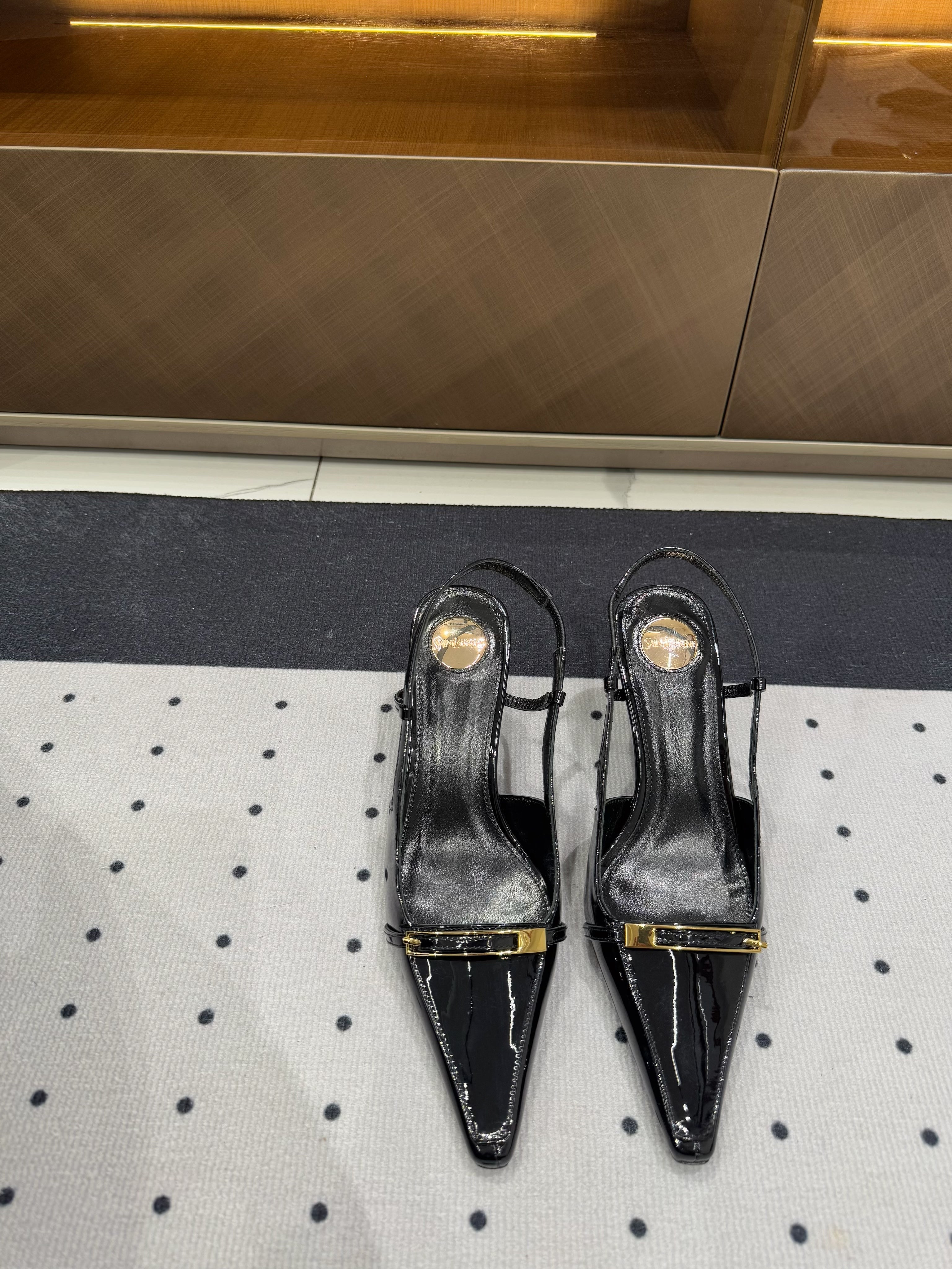 YSL 26S HEELED SLINGBACKS 75 MM IN BLACK GLOSSY CALFSKIN