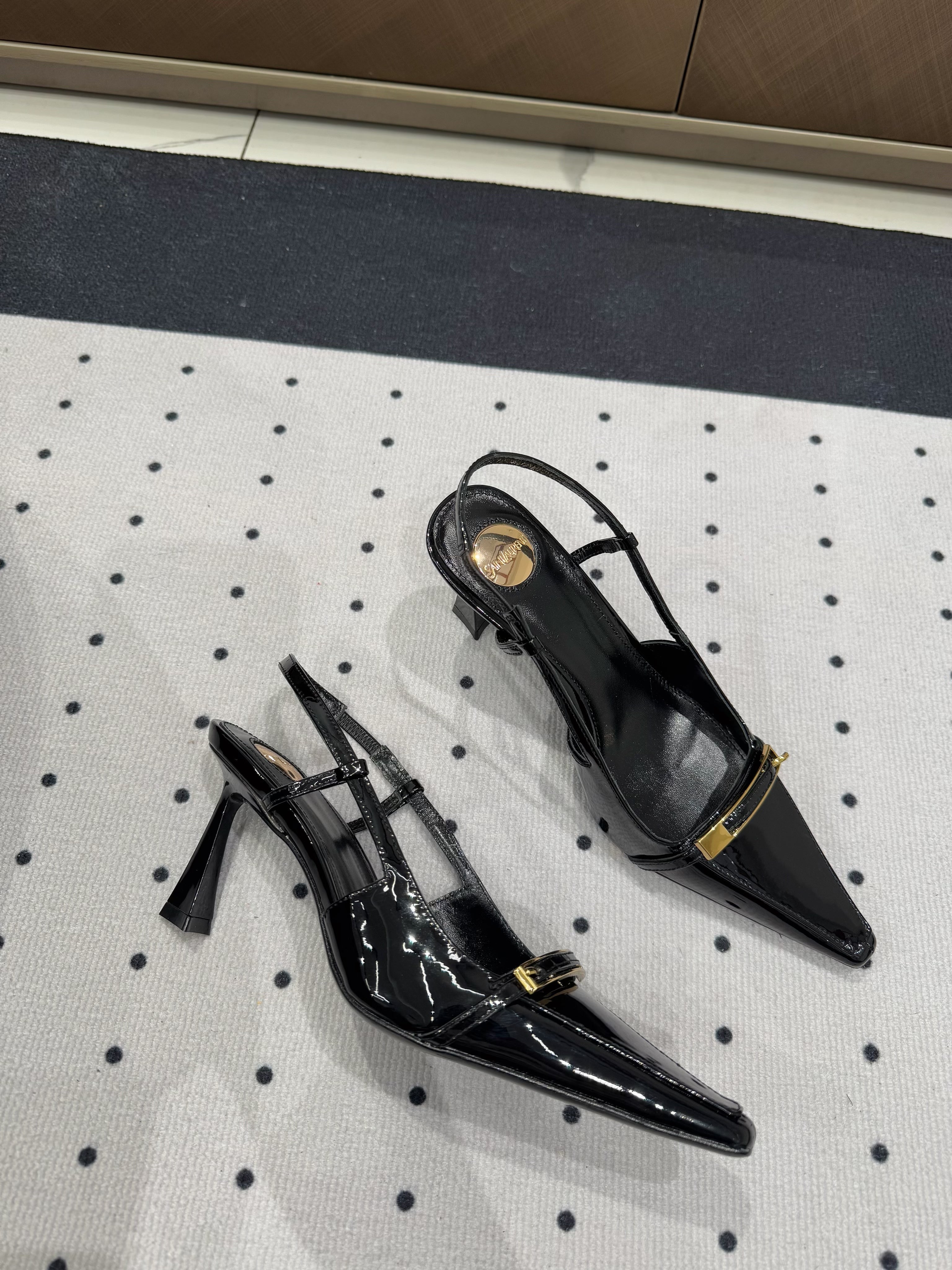 YSL 26S HEELED SLINGBACKS 75 MM IN BLACK GLOSSY CALFSKIN