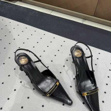 YSL 26S HEELED SLINGBACKS 75 MM IN BLACK PATENT CALFSKIN