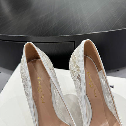 GIANVITO ROSSI 26S HIGH HEELS 105 MM IN WHITE LACE FABRIC