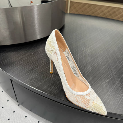 GIANVITO ROSSI 26S HIGH HEELS 105 MM IN WHITE LACE FABRIC