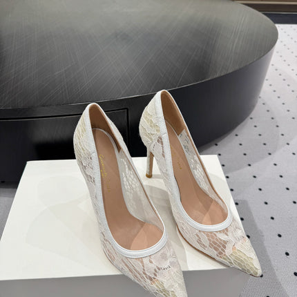 GIANVITO ROSSI 26S HIGH HEELS 105 MM IN WHITE LACE FABRIC