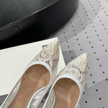 GIANVITO ROSSI 26S HIGH HEELS 105 MM IN WHITE LACE FABRIC