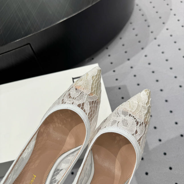 GIANVITO ROSSI 26S HIGH HEELS 105 MM IN WHITE LACE FABRIC