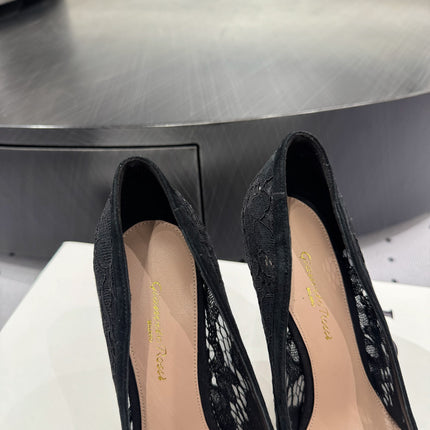 GIANVITO ROSSI 26S HIGH HEELS 105 MM IN BLACK LACE FABRIC