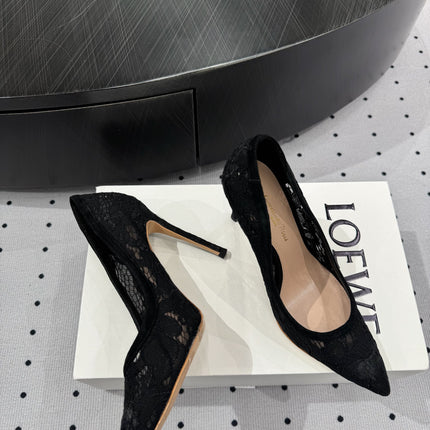 GIANVITO ROSSI 26S HIGH HEELS 105 MM IN BLACK LACE FABRIC