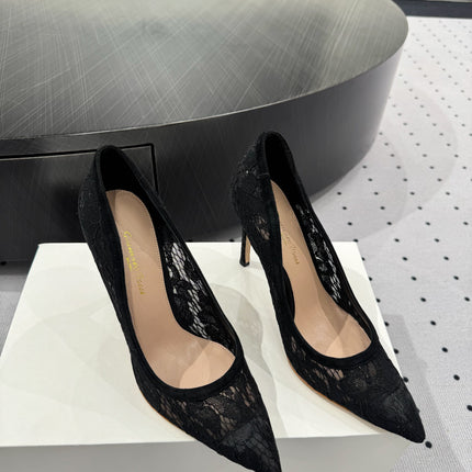 GIANVITO ROSSI 26S HIGH HEELS 105 MM IN BLACK LACE FABRIC