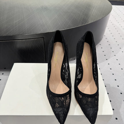 GIANVITO ROSSI 26S HIGH HEELS 105 MM IN BLACK LACE FABRIC