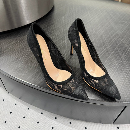 GIANVITO ROSSI 26S HIGH HEELS 105 MM IN BLACK LACE FABRIC