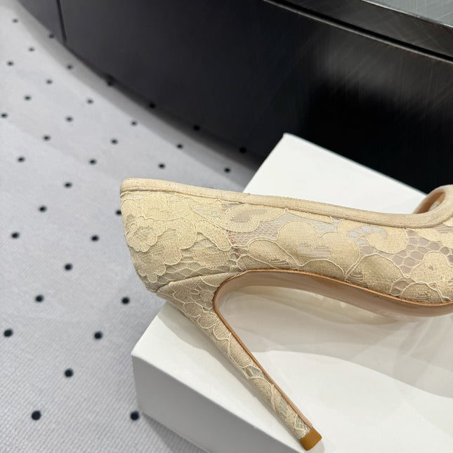 GIANVITO ROSSI 26S HIGH HEELS 105 MM IN BEIGE LACE FABRIC