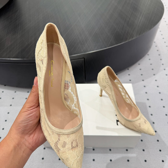 GIANVITO ROSSI 26S HIGH HEELS 105 MM IN BEIGE LACE FABRIC