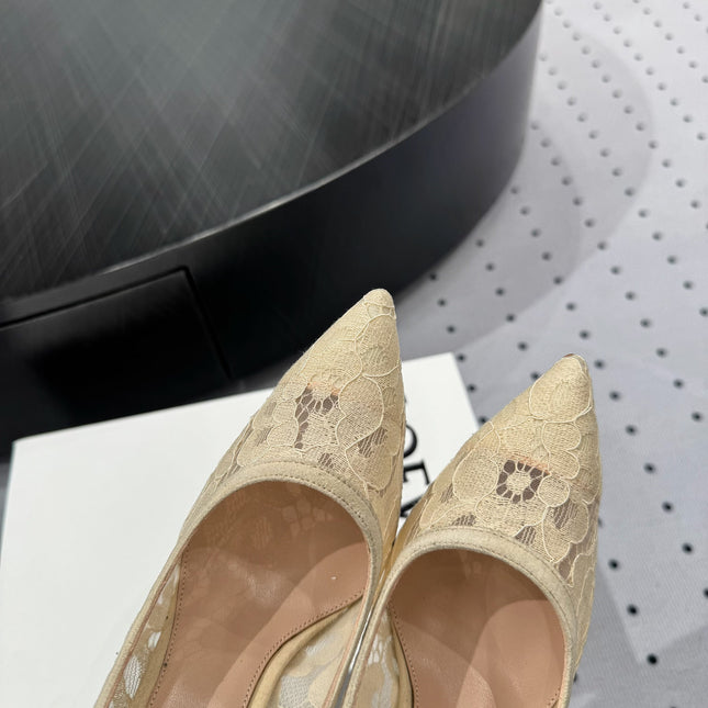 GIANVITO ROSSI 26S HIGH HEELS 105 MM IN BEIGE LACE FABRIC
