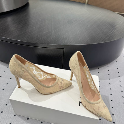 GIANVITO ROSSI 26S HIGH HEELS 105 MM IN BEIGE LACE FABRIC