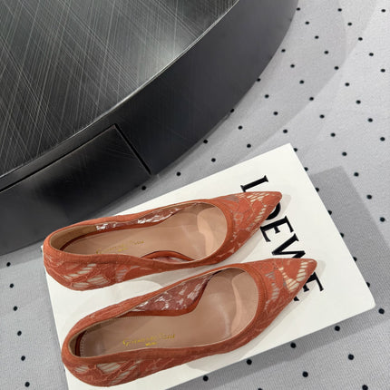 GIANVITO ROSSI 26S HIGH HEELS 105 MM IN PEACH ORANGE LACE FABRIC