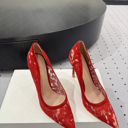 GIANVITO ROSSI 26S HIGH HEELS 105 MM IN DARK RED LACE FABRIC