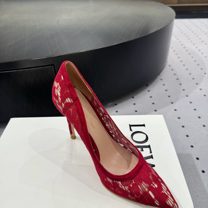 GIANVITO ROSSI 26S HIGH HEELS 105 MM IN DARK RED LACE FABRIC