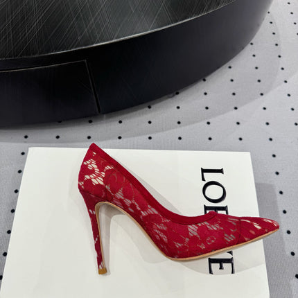 GIANVITO ROSSI 26S HIGH HEELS 105 MM IN DARK RED LACE FABRIC