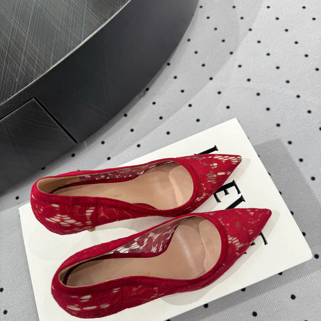 GIANVITO ROSSI 26S HIGH HEELS 105 MM IN DARK RED LACE FABRIC