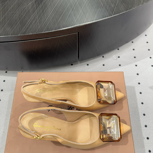 GIANVITO ROSSI 26S HIGH-HEEL SLINGBACKS 85 MM IN BEIGE LAMBSKIN