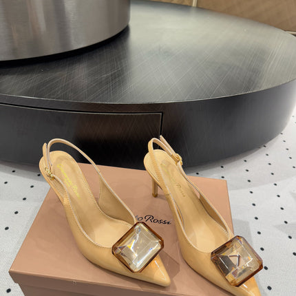 GIANVITO ROSSI 26S HIGH-HEEL SLINGBACKS 85 MM IN BEIGE LAMBSKIN