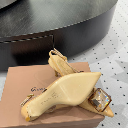 GIANVITO ROSSI 26S HIGH-HEEL SLINGBACKS 85 MM IN BEIGE LAMBSKIN
