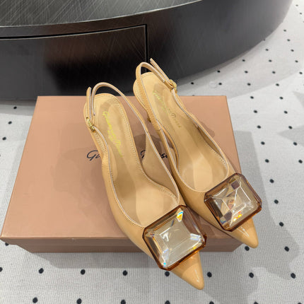 GIANVITO ROSSI 26S HIGH-HEEL SLINGBACKS 85 MM IN BEIGE LAMBSKIN
