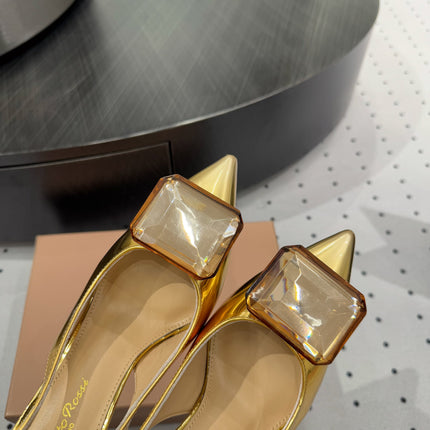GIANVITO ROSSI 26S HIGH-HEEL SLINGBACKS 85 MM IN GOLD LAMBSKIN