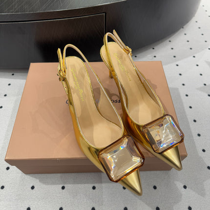 GIANVITO ROSSI 26S HIGH-HEEL SLINGBACKS 85 MM IN GOLD LAMBSKIN