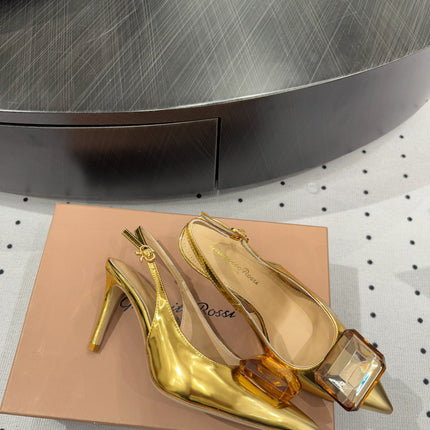 GIANVITO ROSSI 26S HIGH-HEEL SLINGBACKS 85 MM IN GOLD LAMBSKIN