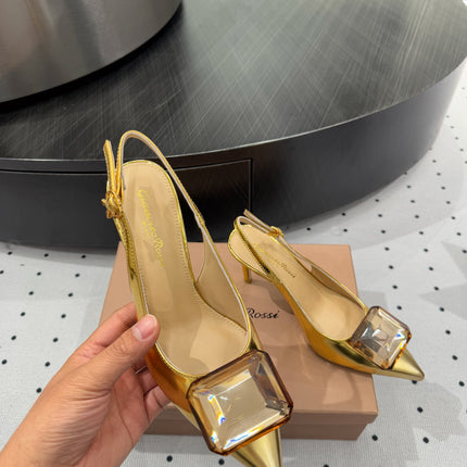GIANVITO ROSSI 26S HIGH-HEEL SLINGBACKS 85 MM IN GOLD LAMBSKIN