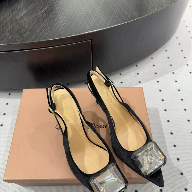 GIANVITO ROSSI 26S HIGH-HEEL SLINGBACKS 85 MM IN BLACK VELVET