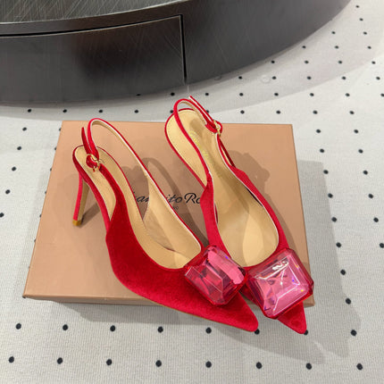 GIANVITO ROSSI 26S HIGH-HEEL SLINGBACKS 85 MM IN RED VELVET