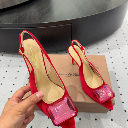 GIANVITO ROSSI 26S HIGH-HEEL SLINGBACKS 85 MM IN RED VELVET