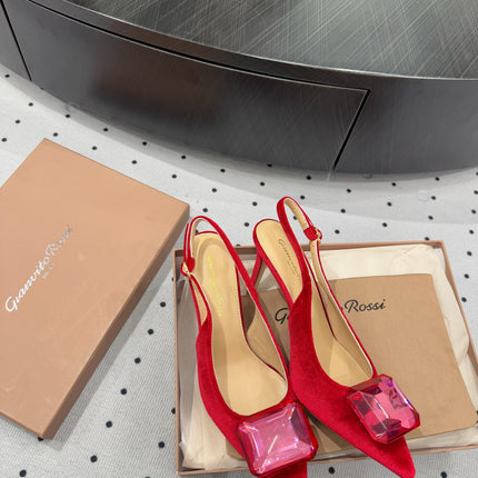 GIANVITO ROSSI 26S HIGH-HEEL SLINGBACKS 85 MM IN RED VELVET