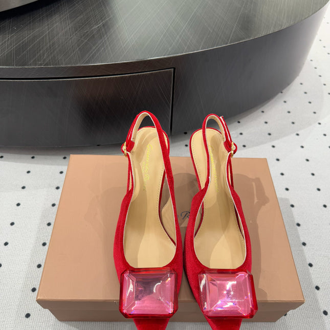 GIANVITO ROSSI 26S HIGH-HEEL SLINGBACKS 85 MM IN RED VELVET