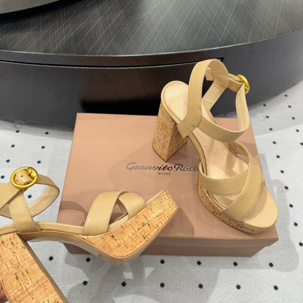 GIANVITO ROSSI 26S CROSS-STRAP SANDALS 115 MM IN BEIGE CALFSKIN