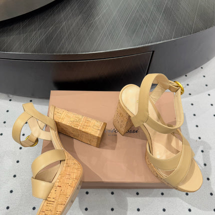 GIANVITO ROSSI 26S CROSS-STRAP SANDALS 115 MM IN BEIGE CALFSKIN