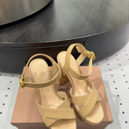 GIANVITO ROSSI 26S CROSS-STRAP SANDALS 115 MM IN BEIGE CALFSKIN