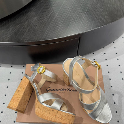 GIANVITO ROSSI 26S CROSS-STRAP SANDALS 115 MM IN SILVER CALFSKIN