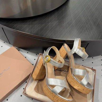 GIANVITO ROSSI 26S CROSS-STRAP SANDALS 115 MM IN SILVER CALFSKIN