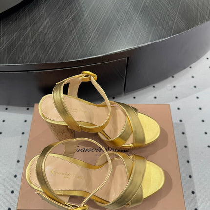 GIANVITO ROSSI 26S CROSS-STRAP SANDALS 115 MM IN GOLD CALFSKIN