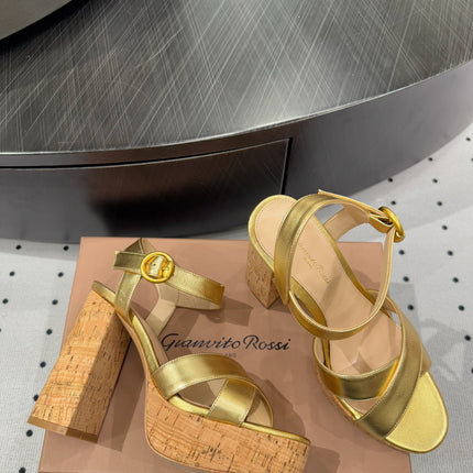 GIANVITO ROSSI 26S CROSS-STRAP SANDALS 115 MM IN GOLD CALFSKIN