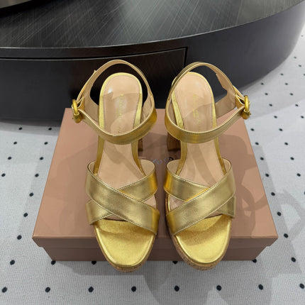 GIANVITO ROSSI 26S CROSS-STRAP SANDALS 115 MM IN GOLD CALFSKIN